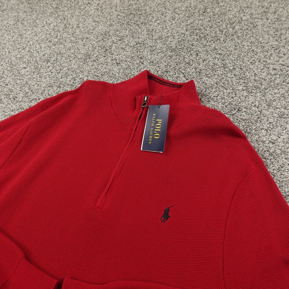 NEW Polo Ralph Lauren Sweater Mens L Red‎ 1/4 Zip Mock Neck Knit Pullover Pony